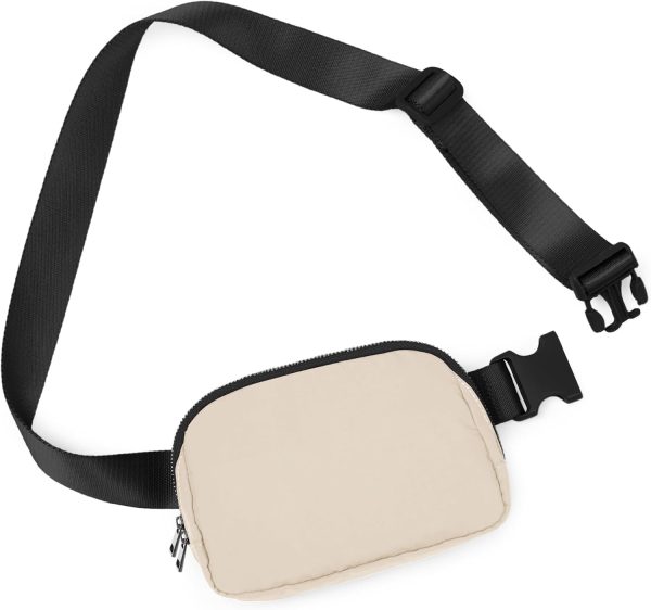 Everywhere Belt Bag with Adjustable Strap, Small Waist Pouch Fanny Pack for Workout Running Travelling Hiking, Ivory Black