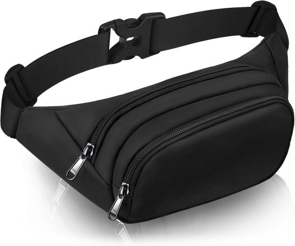 Large Fanny Pack for Women Men -  Waist bag with 3-Zipper Pockets, Gifts for Enjoy Sports Traveling Workout Casual Hands-Free crossbody bags Fits MAX 7.9''  & 6.6'' Phone Black