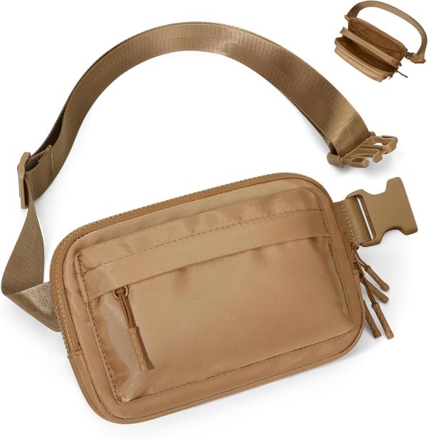 Fanny Packs for Women Men,Belt Bag with 4 Zipper Pockets,Waterproof Crossbody Bag,Fashion Waist Packs with Adjustable Long Strap for Workout/Running/Yoga/Shopping/Hiking,Brown